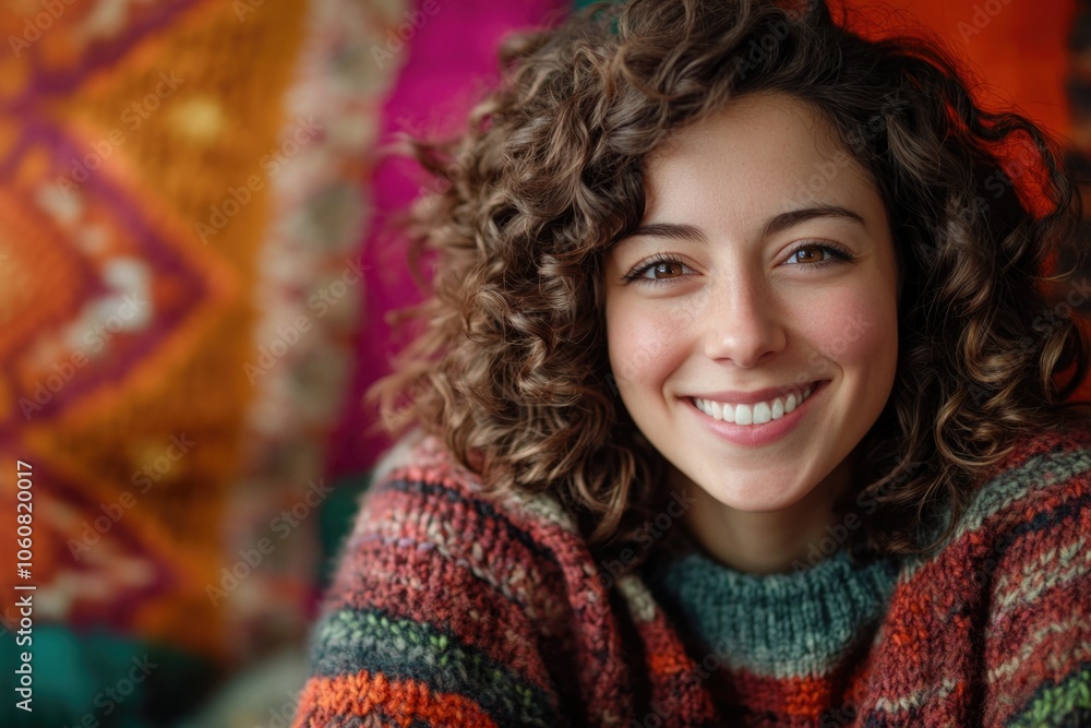 Portrait of a happy woman with curly hair Portrait of a happy woman with curly hair