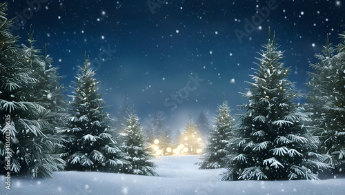 Wallpaper Mural christmas tree and snow. christmas trees in the snow.  christmas tree with lights in the background Torontodigital.ca