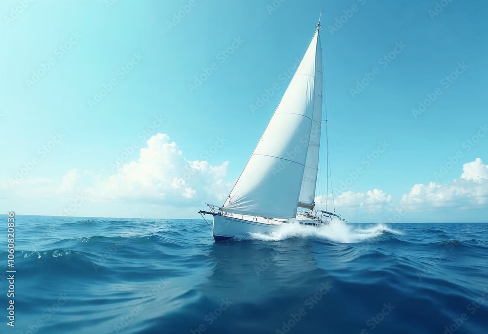 Sailboat on Open Ocean Under Clear Blue Sky Sailboat on Open Ocean Under Clear Blue Sky