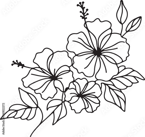 Continuous one line art drawing of hibiscus flower vector art illustration
