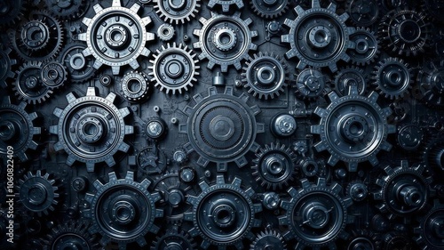 Seamless pattern of interconnected mechanical cogs on a textured wallpaper background, cogwheel, background