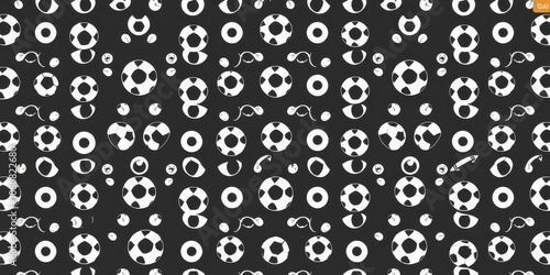 Seamless pattern design of soccer balls in various sizes and angles, shapes, soccer