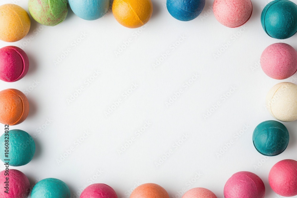 Colorful round candies arranged in a circular pattern on a white isolated background. Colorful round candies arranged in a circular pattern on a white isolated background.