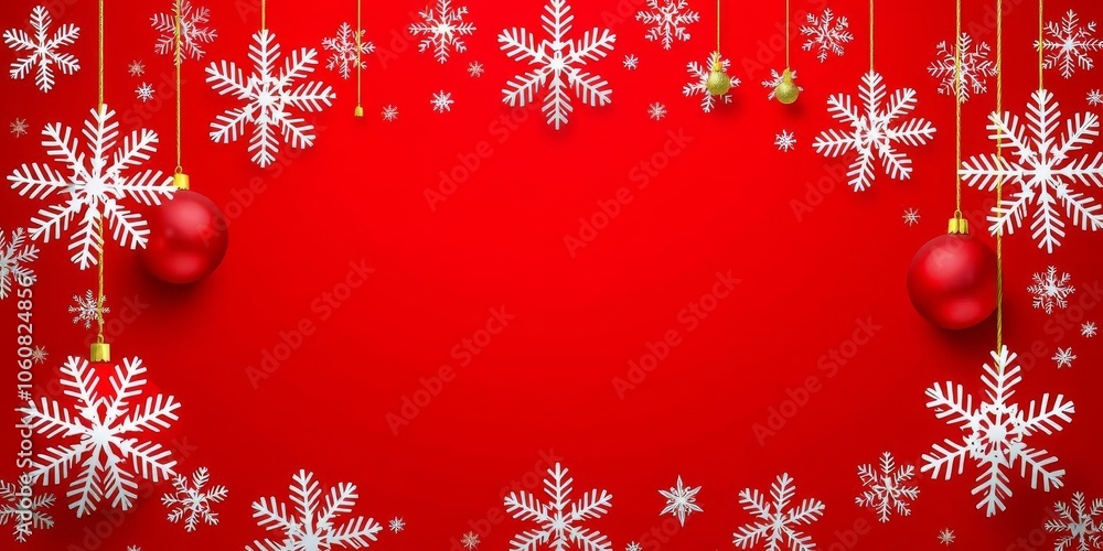 Modern Christmas holidays greeting banner template with elegant gold and red color scheme, snowflakes and ornaments, elegant, gold Modern Christmas holidays greeting banner template with elegant gold and red color scheme, snowflakes and ornaments, elegant, gold