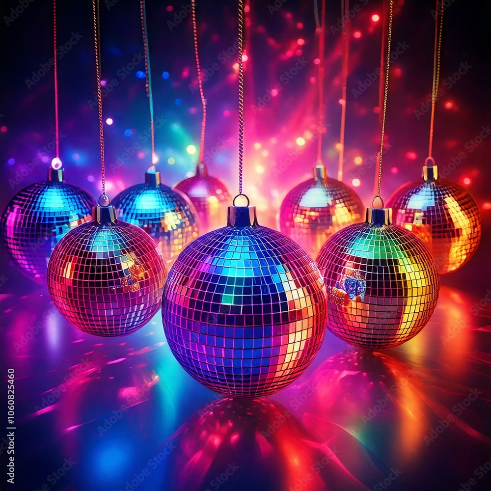 Fototapeta premium Disco party Christmas Ornaments