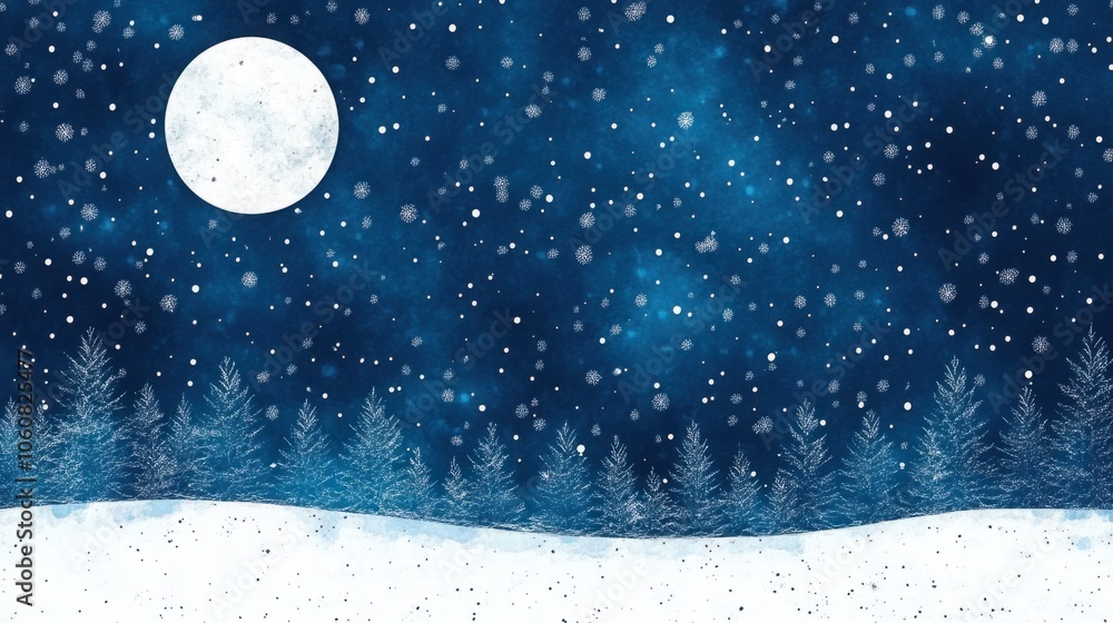 Naklejka premium Serene Snow-Covered Forest Under Soft Moonlight