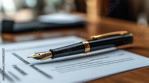 Wallpaper Mural elegant fountain pen resting atop a neatly arranged contract on a wooden desk soft natural light illuminating the scene creating a sense of professionalism and clarity Torontodigital.ca