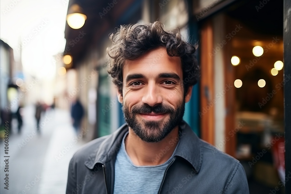 Portrait of a handsome young man with beard and mustache in the city Portrait of a handsome young man with beard and mustache in the city