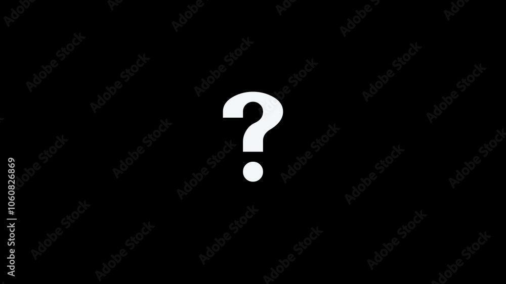 Animation of a moving black question mark on white background. question mark animation pop up question mark flat and 3d green screen alpha looping. 4k video. Animation of a moving black question mark on white background. question mark animation pop up question mark flat and 3d green screen alpha looping. 4k video.
