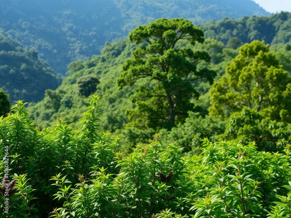 Image of a dense, lush forest with sunlight filtering through the trees, creating a peaceful and serene atmosphere, foliage, lush Image of a dense, lush forest with sunlight filtering through the trees, creating a peaceful and serene atmosphere, foliage, lush