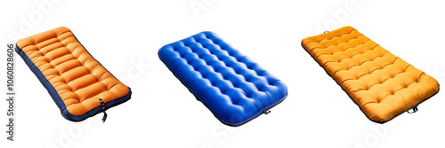 Set of Inflatable air mattress for camping isolated on a transparent background