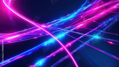 vibrant neon lights, abstract energy waves, dynamic light trails, cosmic background, futuristic, glowing particles, electric blue and magenta, sci-fi atmosphere, motion blur, digital art, surreal, hig
