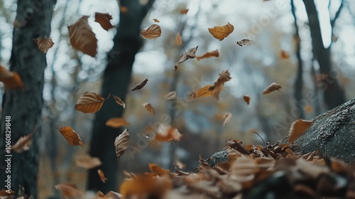 A bunch of leaves float through the air, free and effortless photo