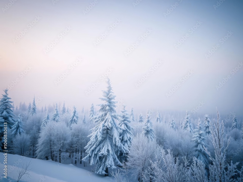 Snow covered pine trees with a serene white background, season, scenic Snow covered pine trees with a serene white background, season, scenic