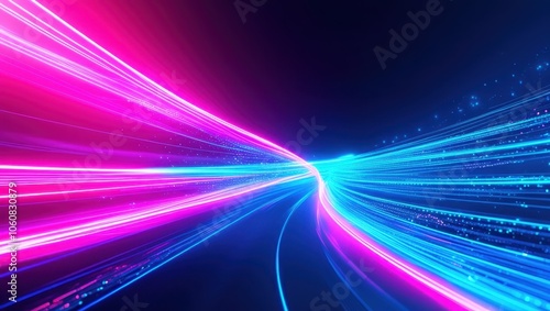 vibrant neon lights, abstract energy waves, dynamic light trails, cosmic background, futuristic, glowing particles, electric blue and magenta, sci-fi atmosphere, motion blur, digital art, surreal, hig