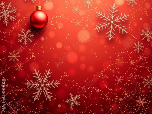 Vibrant red background with glittering gold snowflakes, perfect for Christmas designs, Christmas, celebration