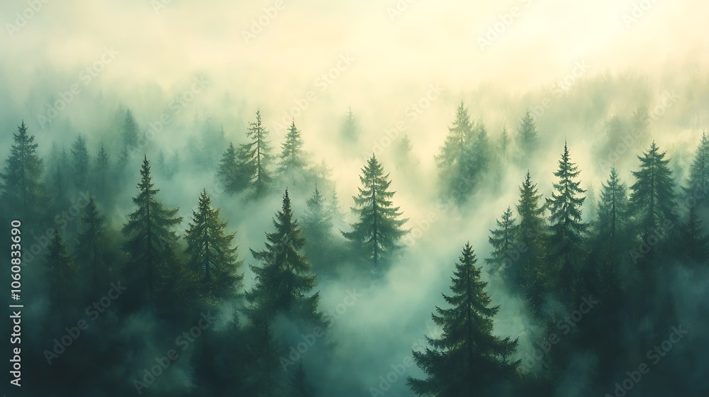 Aerial shot above fog-covered pine trees, fog cascading over treetops creating a soft, dreamy layer, warm sunlight breaking through in patches, mysterious and inviting, Aerial shot above fog-covered pine trees, fog cascading over treetops creating a soft, dreamy layer, warm sunlight breaking through in patches, mysterious and inviting,