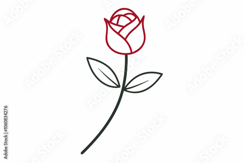 Single Line Rose and Stem Icon Vector