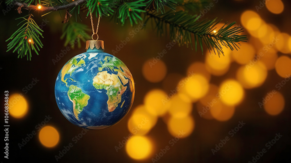 Cute fantasy earth sphere christmas ornament with copy space Cute fantasy earth sphere christmas ornament with copy space