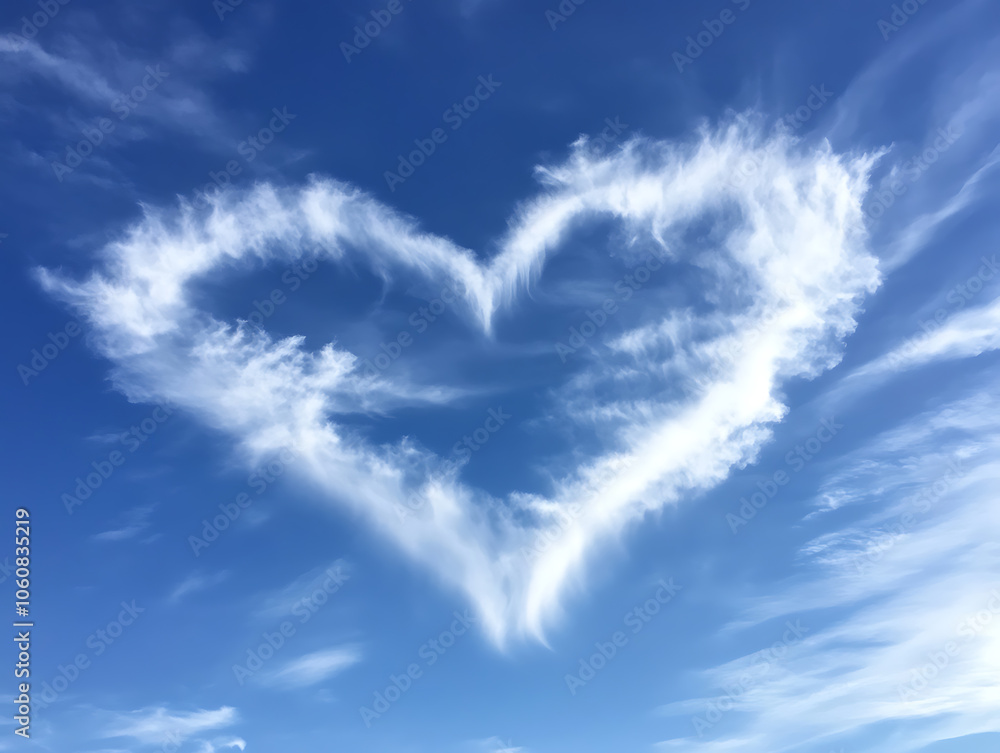 Heart shaped cloud on bright clear sky illustration Heart shaped cloud on bright clear sky illustration
