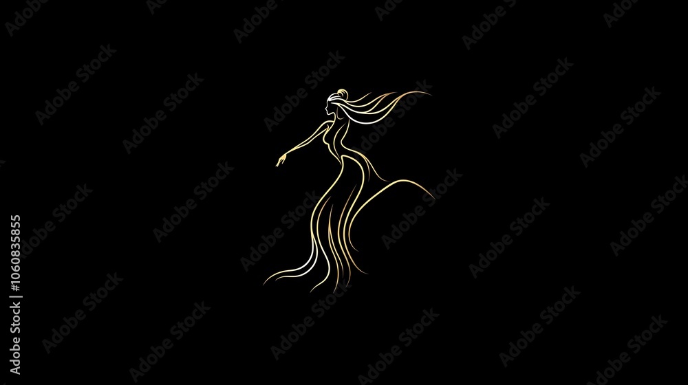 Fototapeta premium Elegant Woman in Flowing Dress Vector Illustration