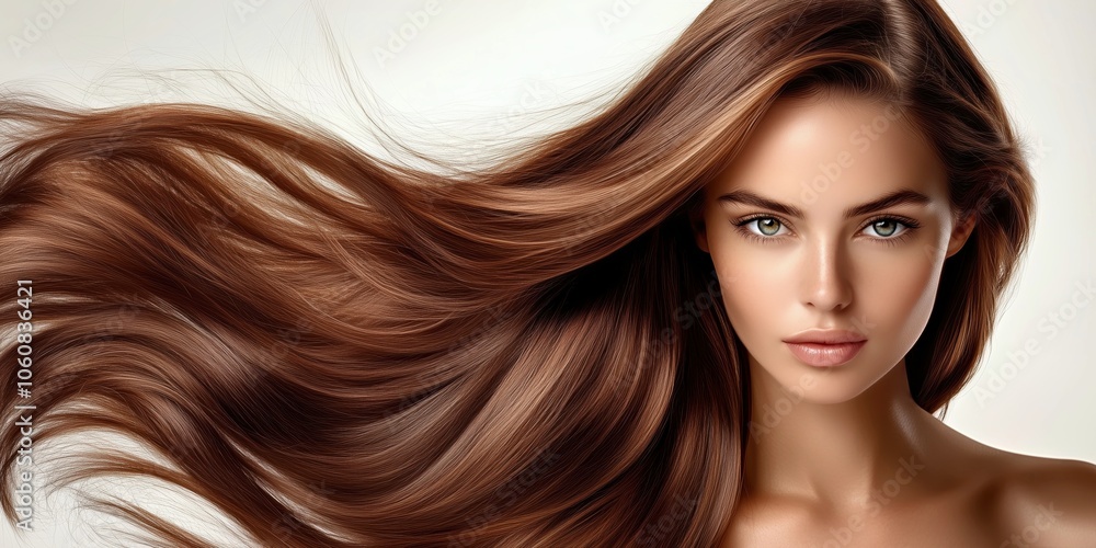 woman with long, flowing brown hair, ideal for beauty, hair care, and fashion photography themes. woman with long, flowing brown hair, ideal for beauty, hair care, and fashion photography themes.