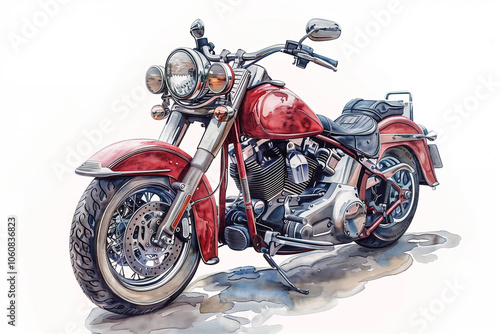 Watercolor motorcycle on white background.