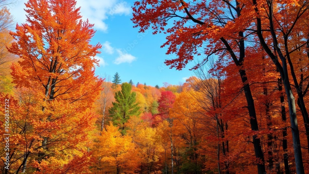 Vibrant autumn leaves in various shades of orange, red, and yellow scattered on the ground, forest, nature Vibrant autumn leaves in various shades of orange, red, and yellow scattered on the ground, forest, nature