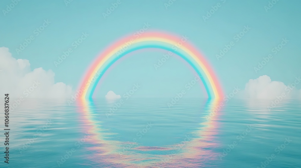 Vibrant Rainbow Over Calm Ocean Waters Vibrant Rainbow Over Calm Ocean Waters