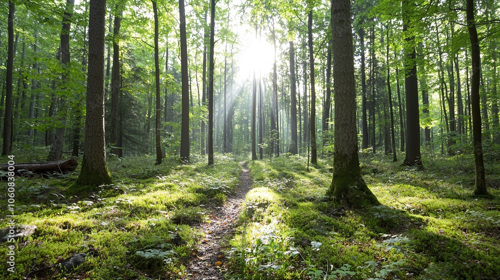 Fototapeta premium Dense forest absorbing CO2, nature as a carbon sink, netzero emissions naturebased solution