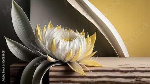 White and yellow spring flowers on yellow background.