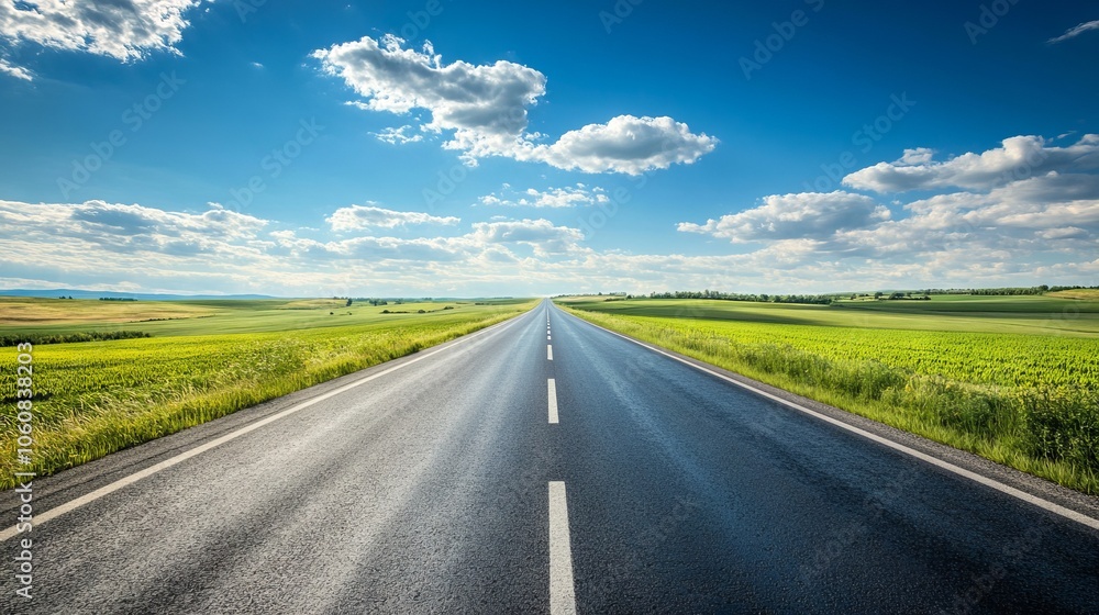 Scenic Summer Highway with Green Fields. AI generated illustration Scenic Summer Highway with Green Fields. AI generated illustration