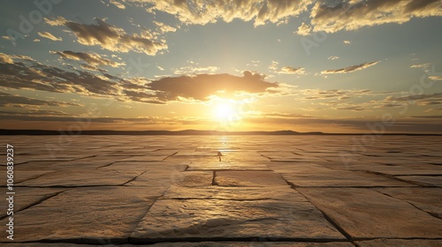 Solar panel in a desert, endless rows under sunlight, clean energy, netzero carbon goals, ecopower photo