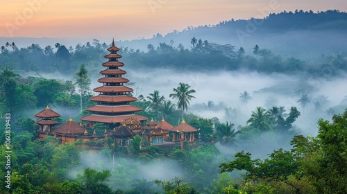 Majestic Pura Ulun Danu Bratan Temple Amidst Misty Mountain Landscape