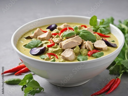 Gaeng Keow Wan in White Bowl with Light Background photo