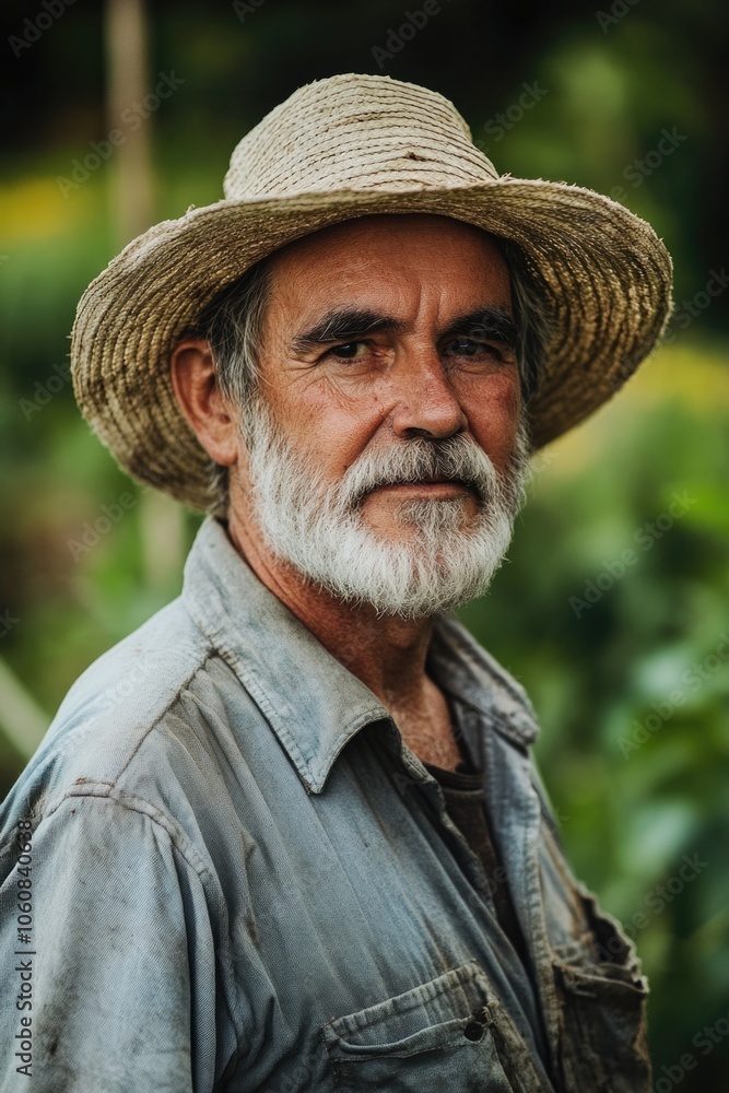 A person standing in an open field, wearing a straw hat and possibly enjoying the outdoor scenery A person standing in an open field, wearing a straw hat and possibly enjoying the outdoor scenery