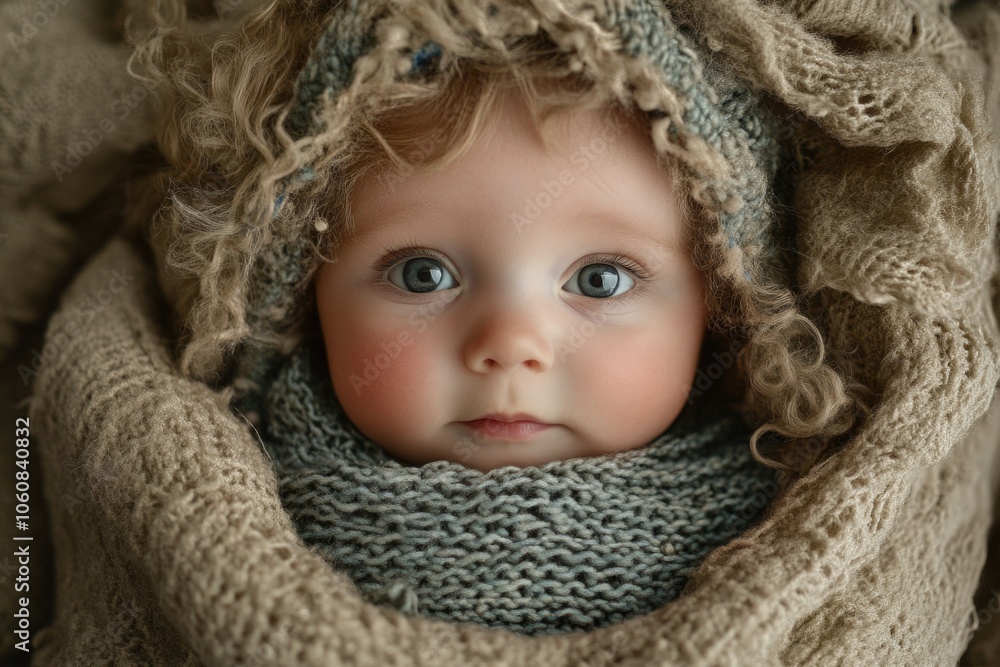 A baby snuggled up in a warm blanket A baby snuggled up in a warm blanket