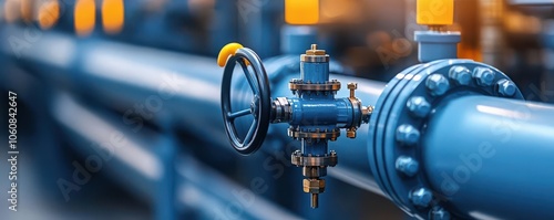 Close-up of intricate pipeline and valve system, oil refinery detail, precision engineering
