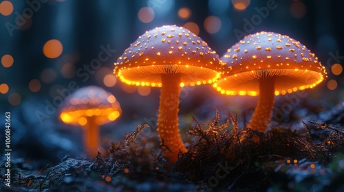 Glowing Mushrooms in a Dark Forest