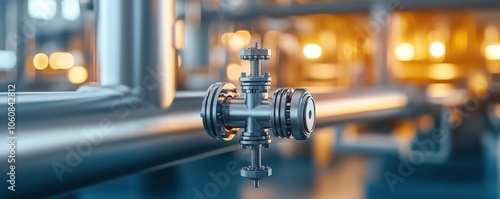 Close-up of intricate pipeline and valve system, oil refinery detail, precision engineering