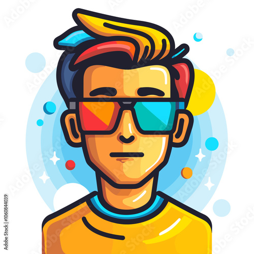 Man wearing sunglasses and a yellow shirt. The man is looking down and he is in a contemplative mood