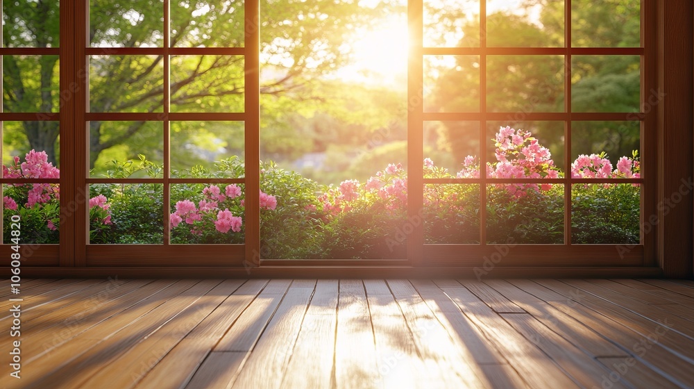 Traditional Japanese Room with Spring Blossoms. AI generated illustration Traditional Japanese Room with Spring Blossoms. AI generated illustration