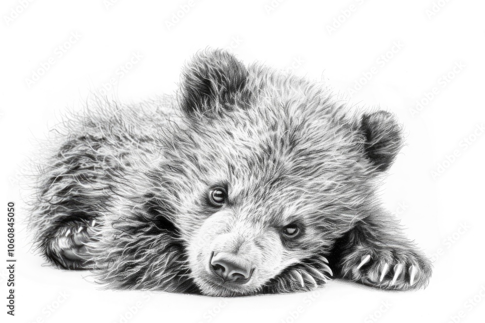Obraz premium A cute baby bear in black and white photography