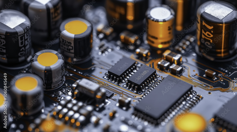 Extreme macro close up of complex electronic circuit board Extreme macro close up of complex electronic circuit board