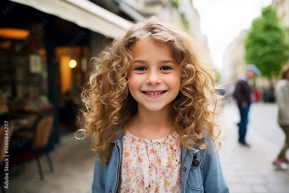Portrait of cute little girl with curly hair in Paris, France Portrait of cute little girl with curly hair in Paris, France