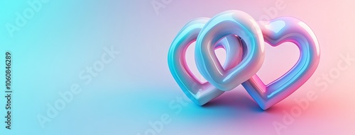 Intertwined Blue and Pink Hearts on a Gradient Background. AI generated illustration