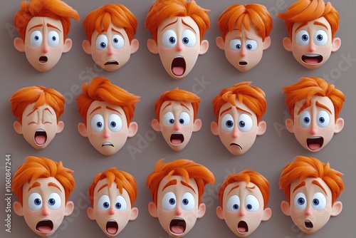 A collection of cartoon character faces with various emotions and expressions, ideal for use in illustrations, animations, or design projects