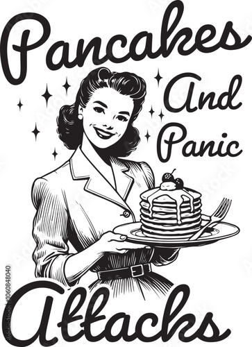 Quotes Pancakes and Panic Attacks,Mental Health, Anxiety,Sarcastic for shirt,Vintage Trendy Retro,for women.