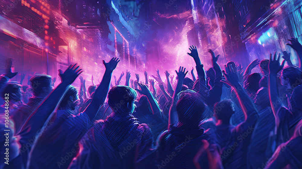 People dancing on the night party in club. Happy crowd having fun dancing with music. People dancing on the night party in club. Happy crowd having fun dancing with music.