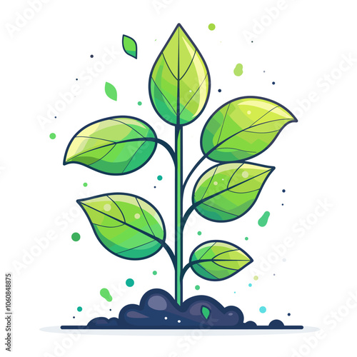 Green leafy plant with a stem. The leaves are green and the stem is blue. The plant is a symbol of growth and life